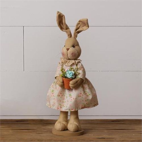 Your Heart's Delight Bunny With Pot of Roses Decor, Brown, Cotton