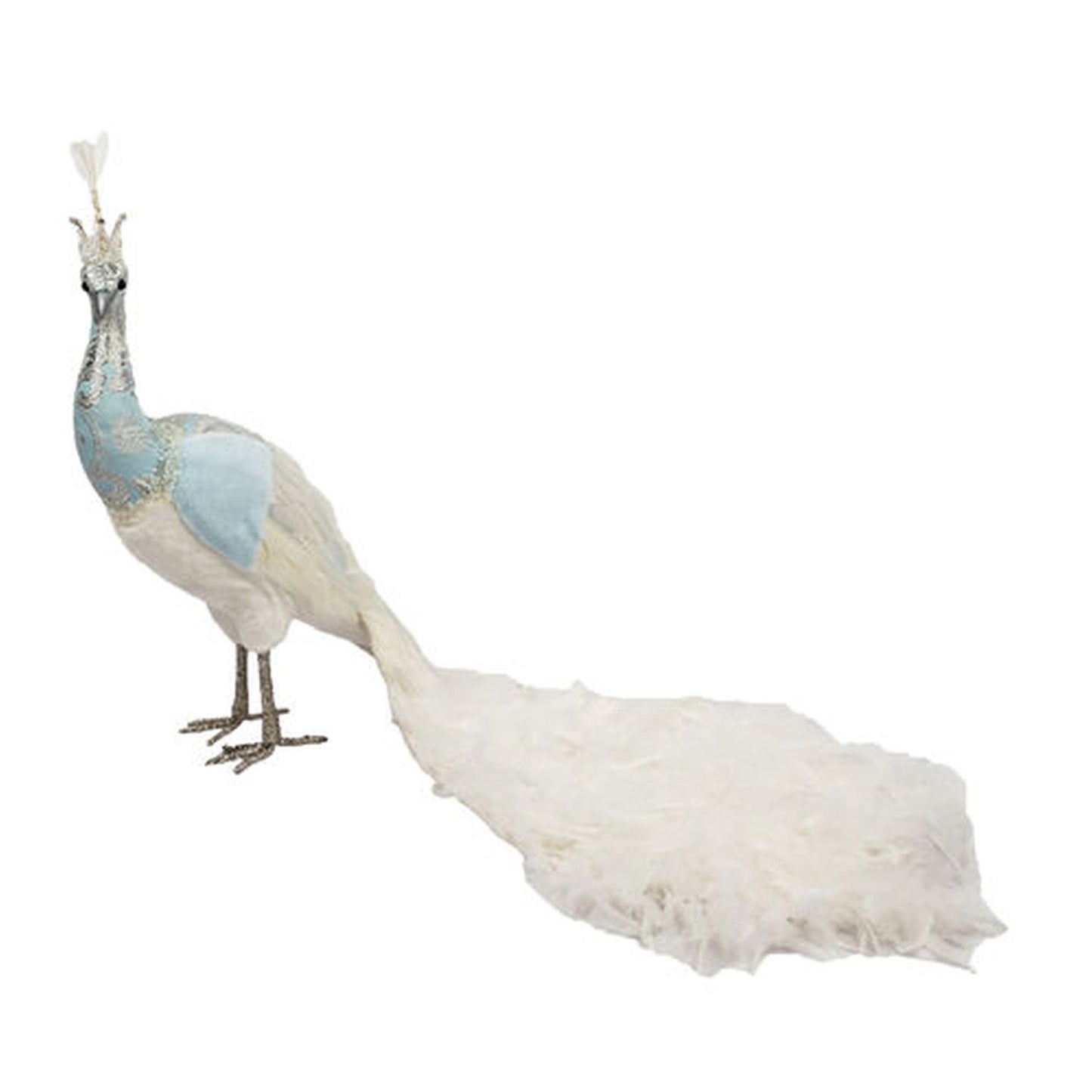 December Diamonds Sleigh Ride 32In White Feather Peacock Figurine