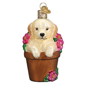 Old World Christmas Puppy In Flower Pot Ornament