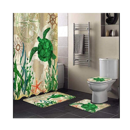 Lijo Sea Turtle Shower Curtain Set w/ Bath and Contoured Mat, Toilet Seat Cover