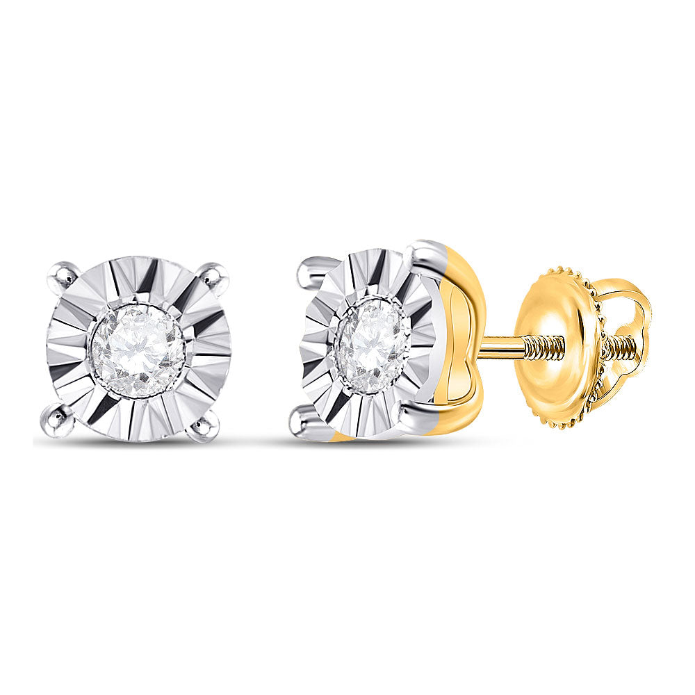 GND 10Kt Yellow Gold Womens Round Diamond Miracle Stud Earrings 1/6 Cttw