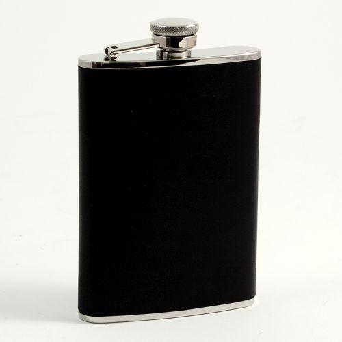 Bey Berk 8 Oz. Stainless Steel Black Leather Flask by Bey Berk