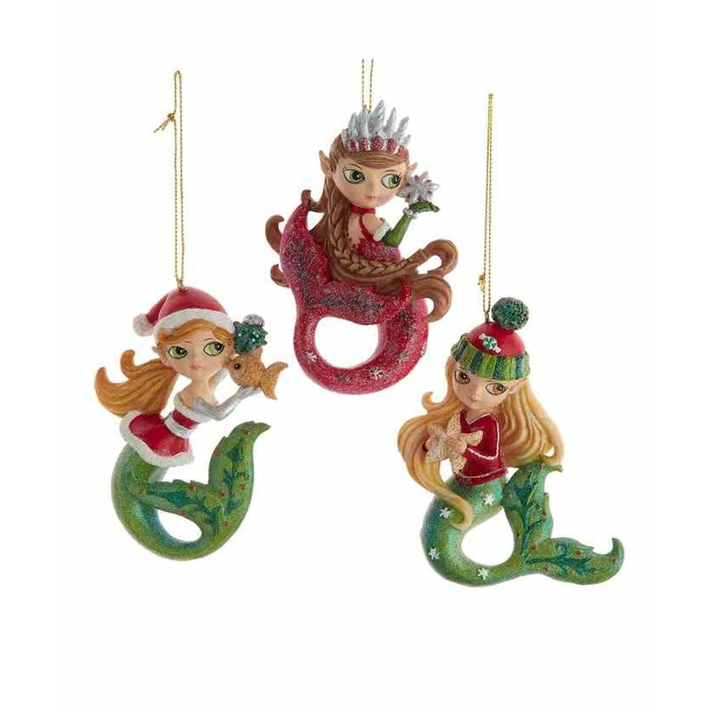 Kurt Adler 4" Christmas Mermaid Ornaments, Set Of 3, Assortment