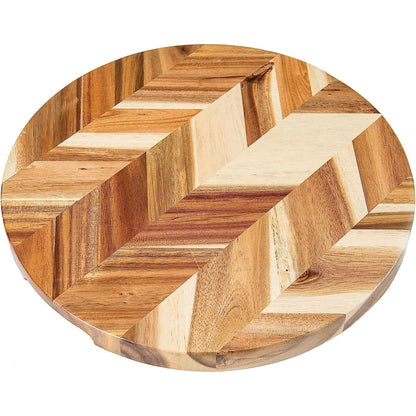Lipper Acacia Herringbone Round Cutting /Serve Board W/ Inset Handles