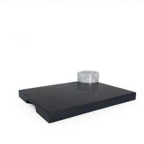 Bey Berk Black Serving Tray with Attached White Dip Bowl by Bey Berk