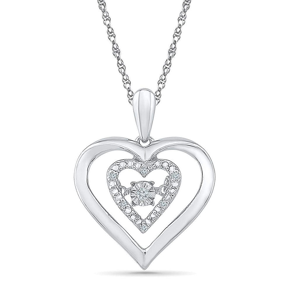 GND Sterling Silver Womens Round Diamond Moving Heart Pendant .03 Cttw