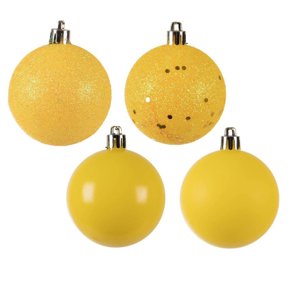 Vickerman 2.4" Yellow 4-Finish Ball Ornament Assortment, 24 Per Box