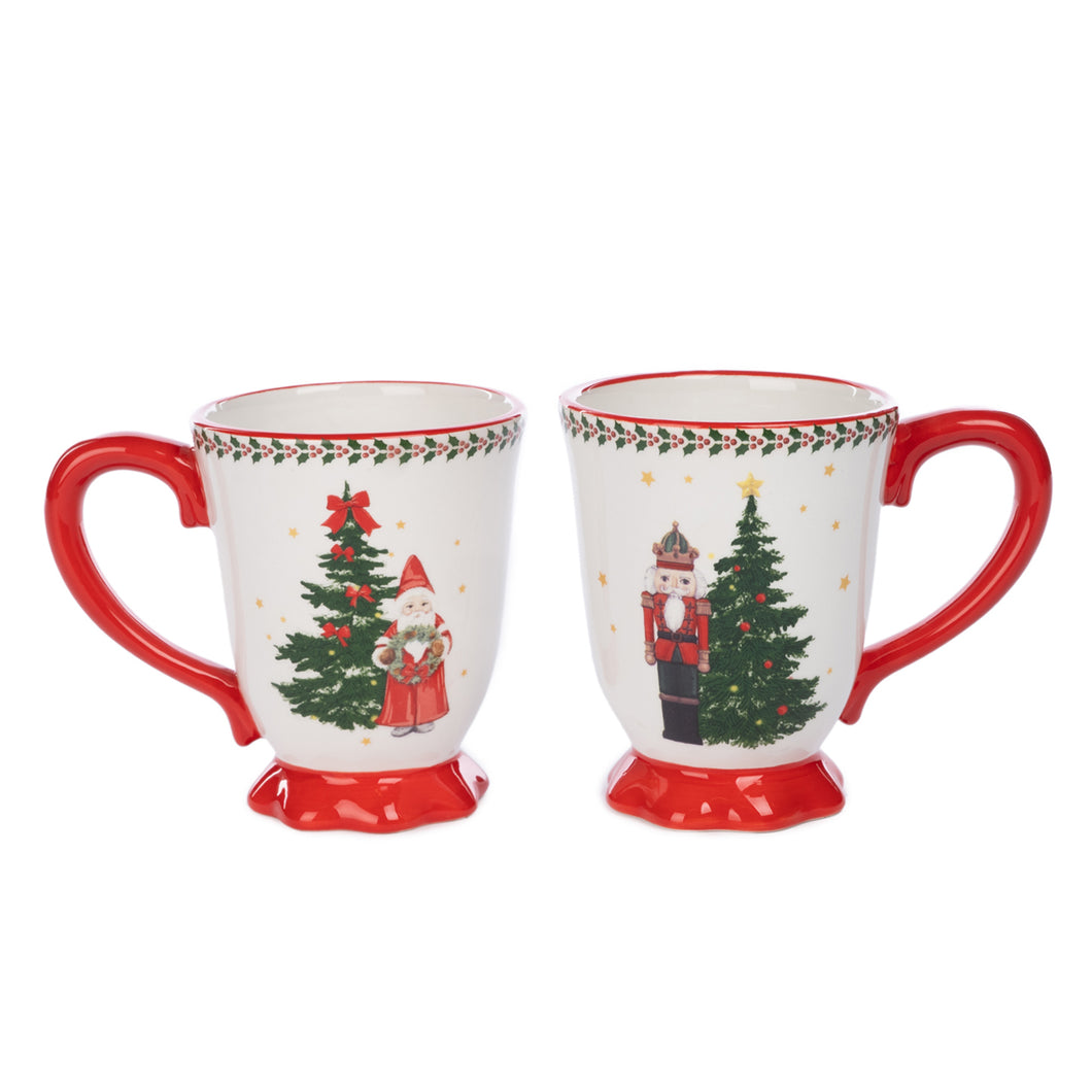 Goodwill Ceramic Tree/Santa/Nutcracker Mug White 12Cm , Set Of 2, Assortment