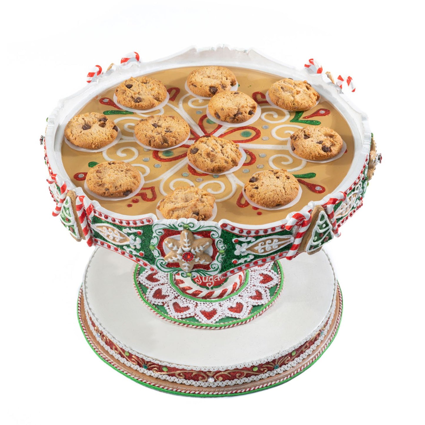 Katherine's Collection Seasoned Greetings Cake Stand, 12x12x8.5 Inches, Green Resin