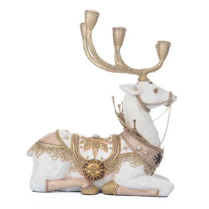 Katherine's Collection 2023 17" Celestial  Deer Candle Holder, White/Gold Resin