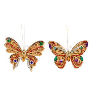 Goodwill Jewel Glittered Butterfly Ornament Gold/Multi 9Cm, Set Of 2, Assortment