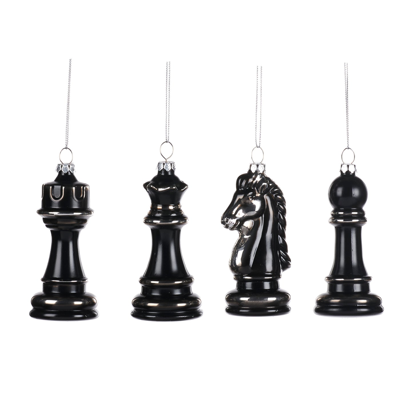 Goodwill Glass Chess Piece Ornament Black 10Cm, Set Of 4, Assortment