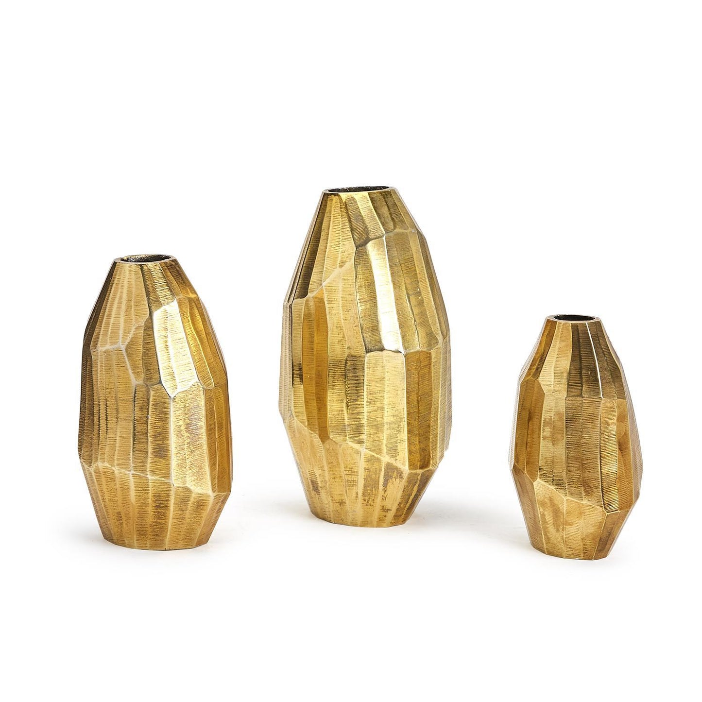 Two's Company Golden Trapezoids Set Of 3 Hand Etched Vases - Recycled Aluminum