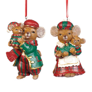 Goodwill Woodland Mouse With Kid Ornament Red/Green 11Cm, Set Of 2, Assortment