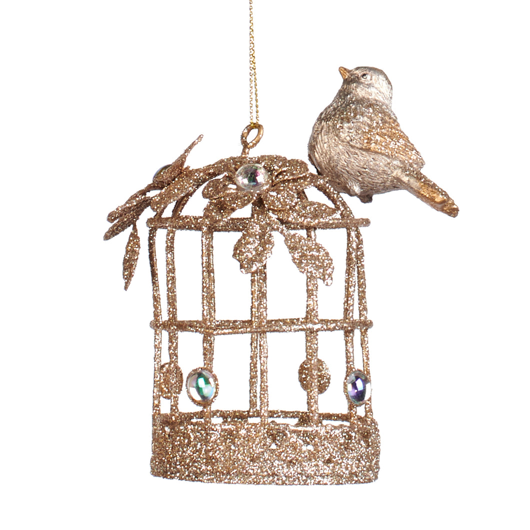 Goodwill Wire Jewel Bird On Flower Cage Ornament Gold 10Cm