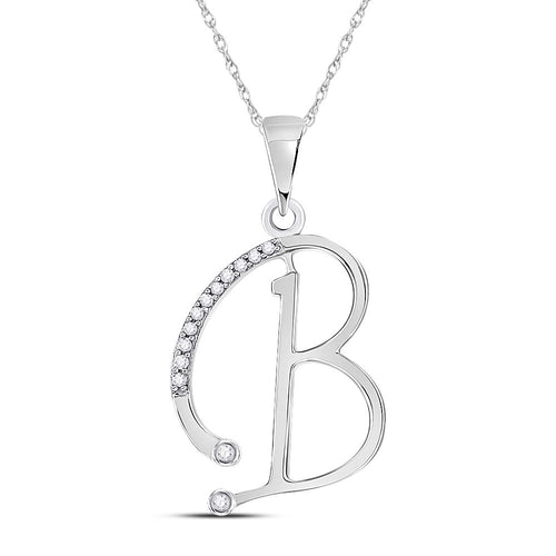 GND 10Kt White Gold Womens Round Diamond B Initial Letter Pendant 1/12 Cttw