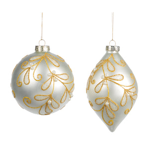 Glass Pearl Mistletoe Ball/Finial Ornament Cream/Gold 11.5Cm, Set/2, Assortment