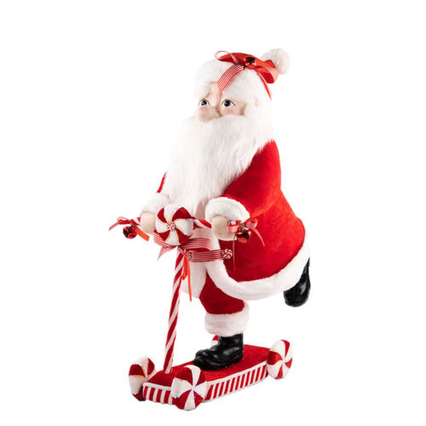 December Diamonds Candy Cane Lace 33" Red Candy Cane Santa On Scooter Figurine