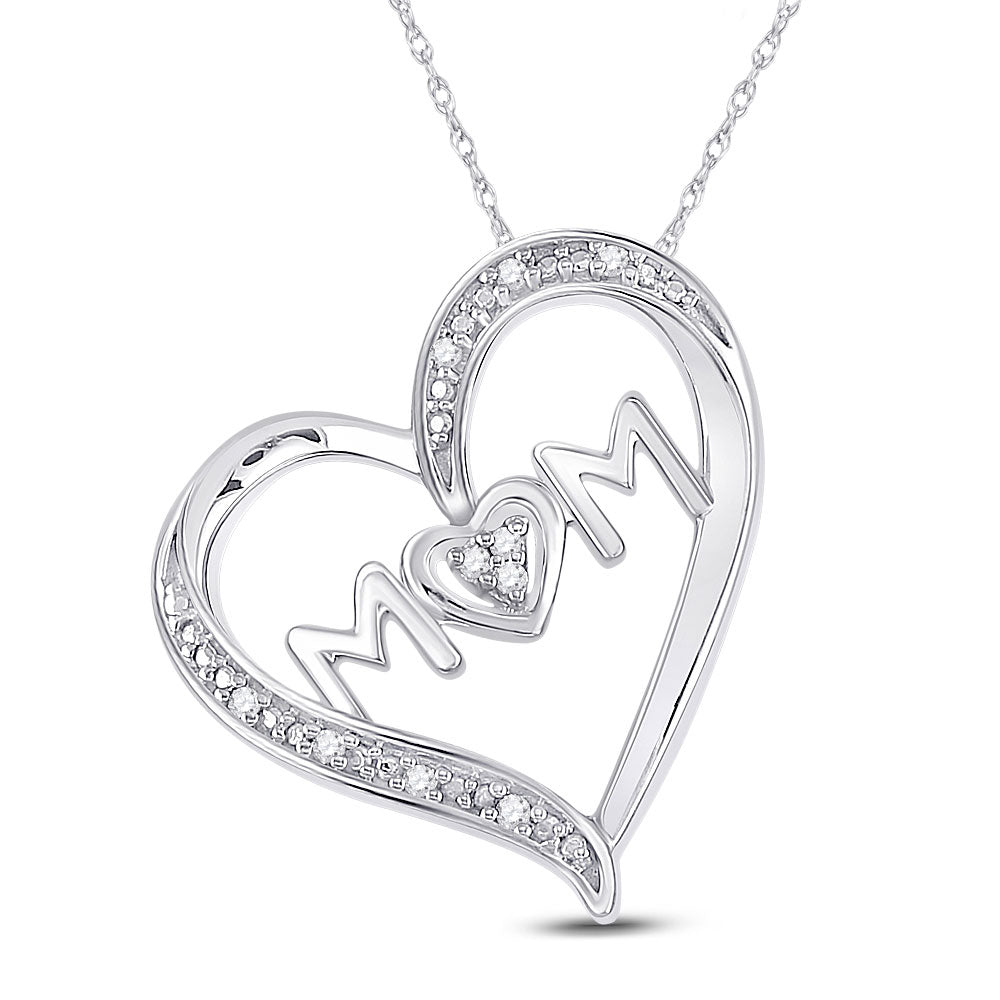 GND Sterling Silver Womens Round Diamond Mom Heart Pendant 1/20 Cttw
