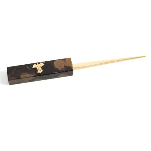 Medical, "Tiger Eye" Marble With Gold Plated Letter Opener