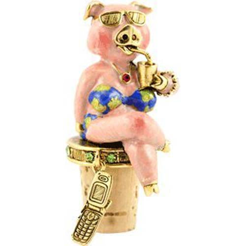 Hand Painted Pig Winestopper By Quest Gifts