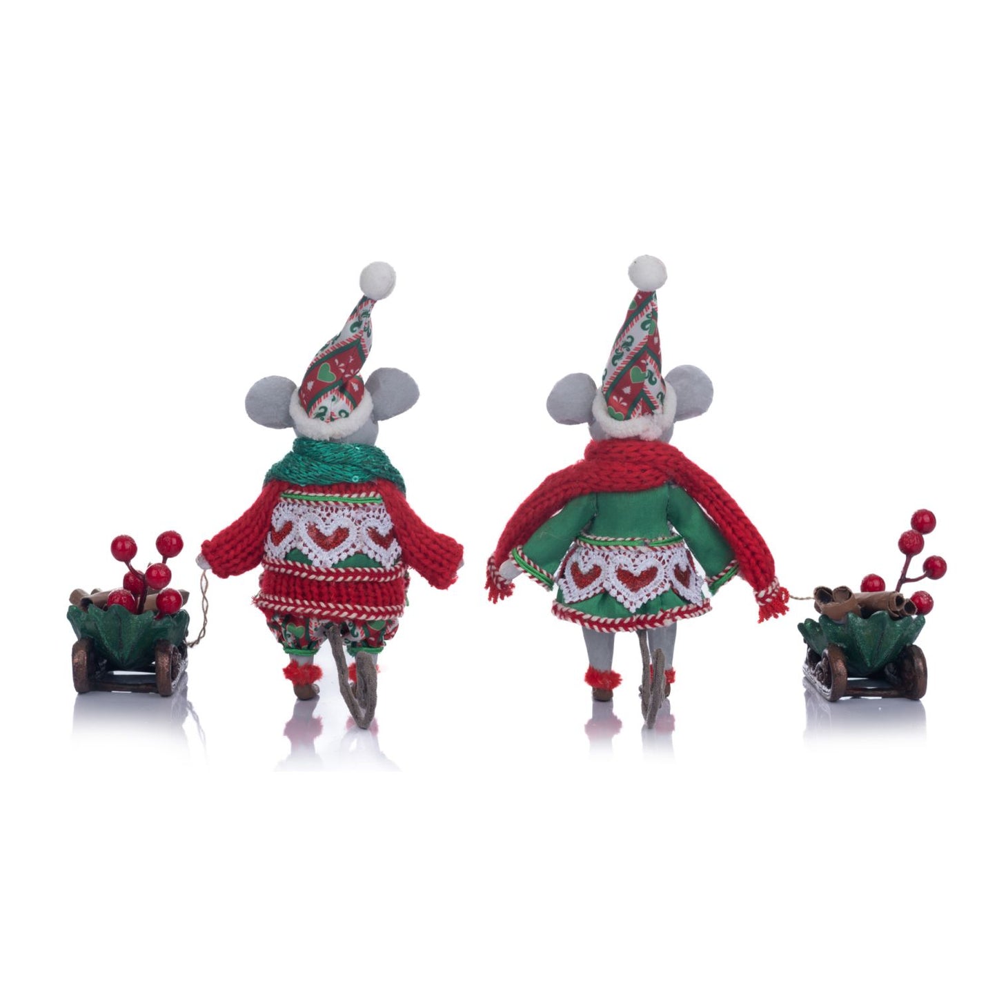 Katherine's Collection Brie and Colby Mice Figures Set of 2, 6.5 Inches, Green Polyester