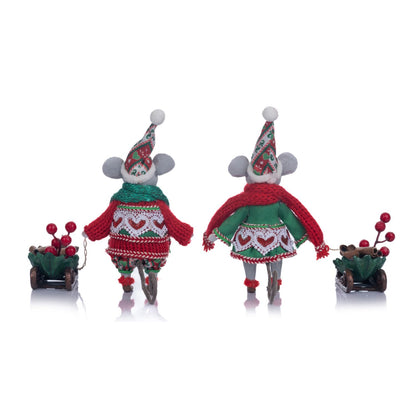 Katherine's Collection Brie and Colby Mice Figures Set of 2, 6.5 Inches, Green Polyester
