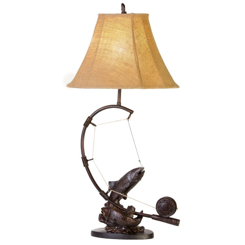 Vintage Direct 30"H Fly Rod Trout Table Lamp, Brown, Polyresin