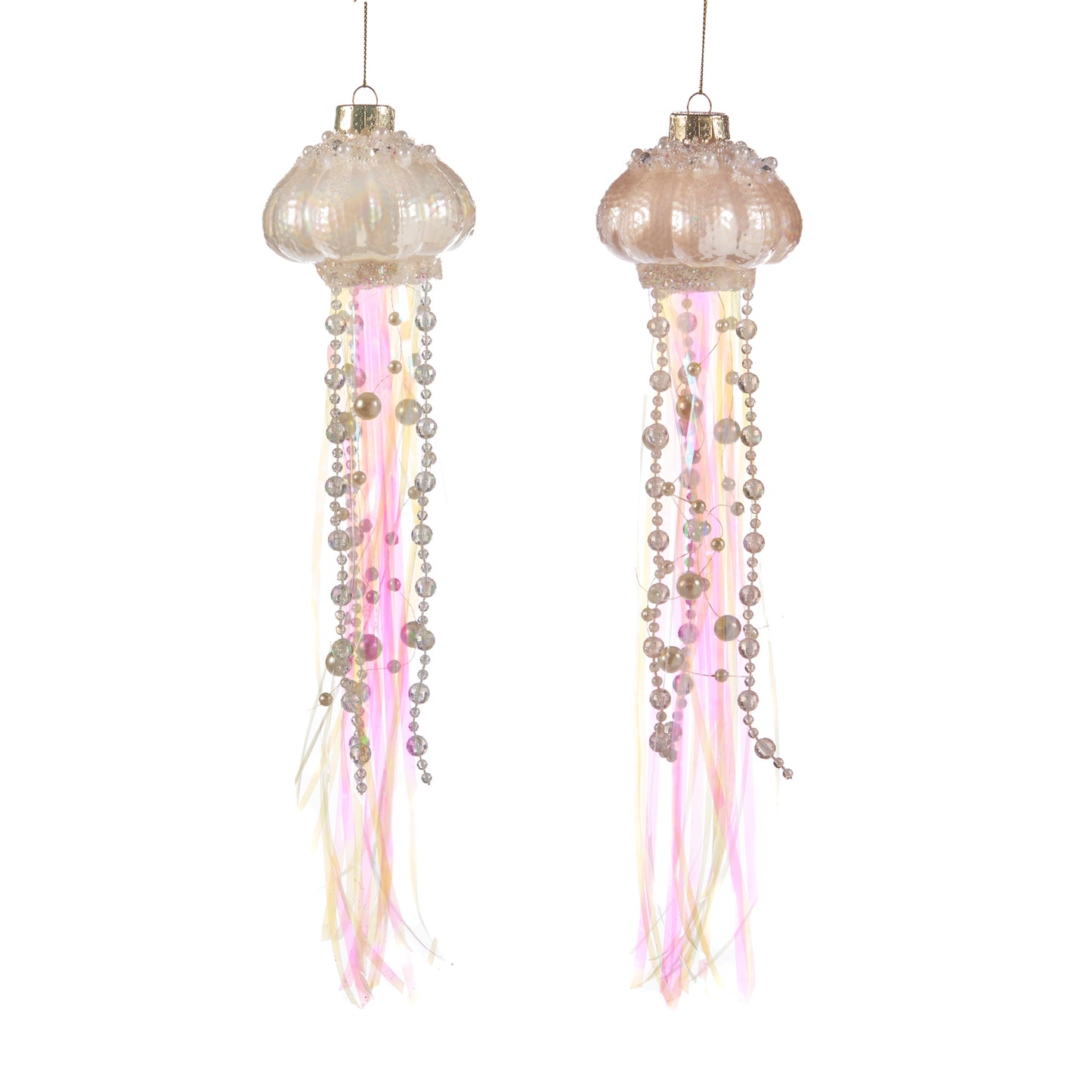 Goodwill Glass Tinsel Jellyfish Ornament Cream/Pink 13Cm, Set Of 2, Assortment