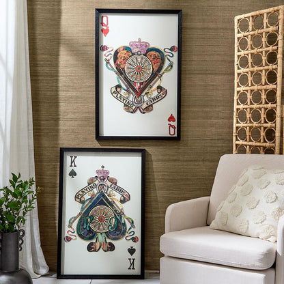 King & Queen Set of 2 Playing Card Paper Collage Wall Art w/ 4 Designs