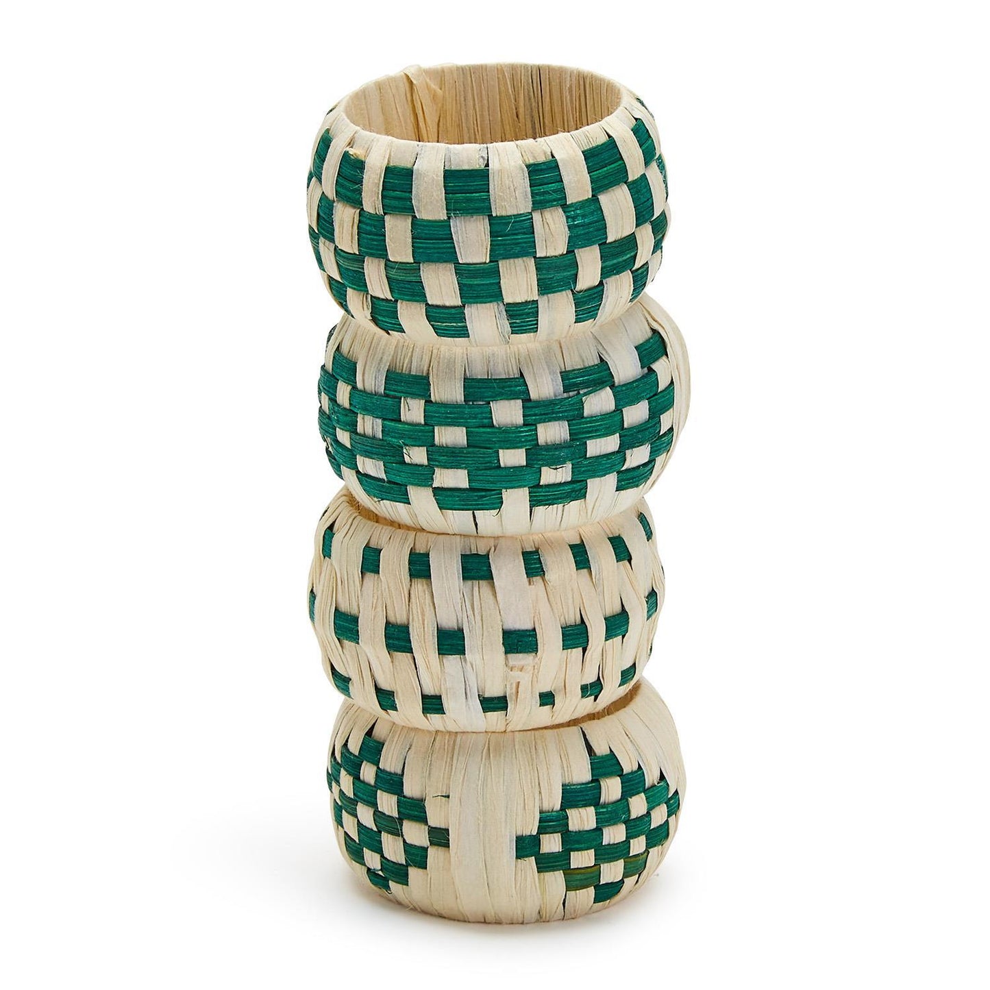 Two's Company Woven Garden Set Of 4 Napkin Rings - Raffia/Cane/Plastic