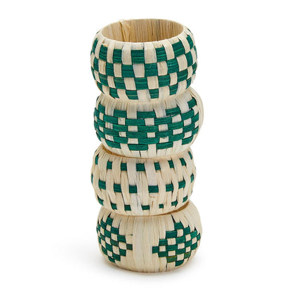 Two's Company Woven Garden Set Of 4 Napkin Rings - Raffia/Cane/Plastic
