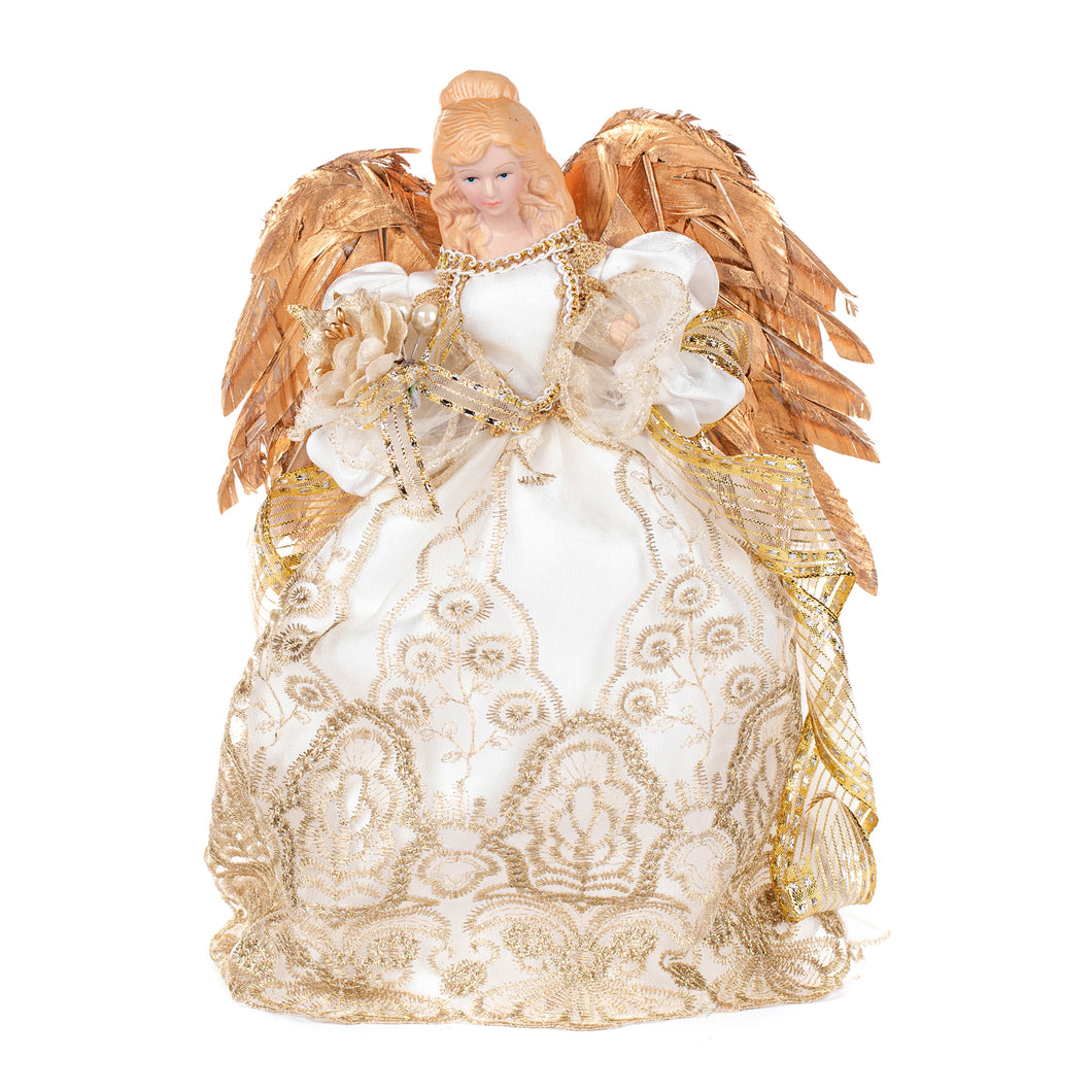 Goodwill Porcelain Fabric Angel Tree Topper White/Gold 31Cm