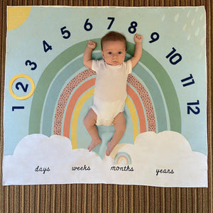 Dream Big Milestone Mat / Curtain With Sun and Rainbow Markers In Gift Box