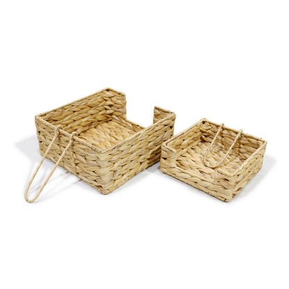 Set of 2 Hand-Crafted Fish Bone Weave Water Hyacinth Napkin Holders in 2 Sizes