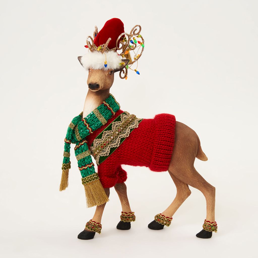 Katherine's Collection 2022 Deer with Sweater Figurine, 16" Brown Resin