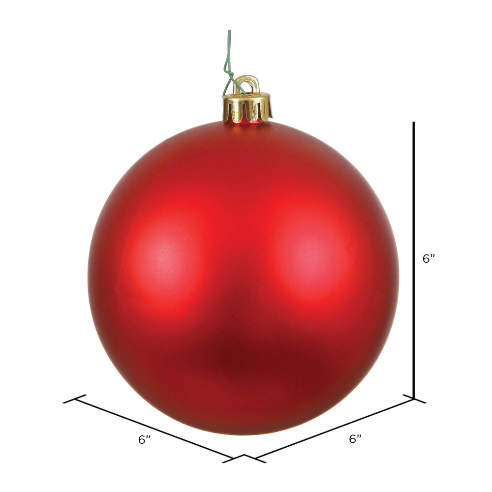 Vickerman 6" Red Matte Ball Ornament, 4 per Bag, Plastic