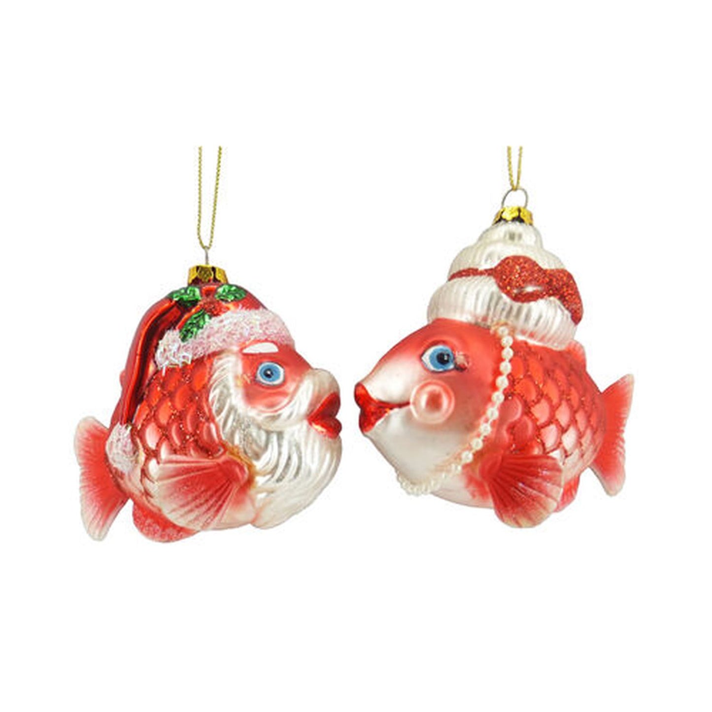 Tropical Ornaments Set Of 2 Assortment 4" Mr & Mrs Santa Fish Ornaments