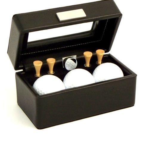 Bey Berk Golf Accessories Black Leather Box With Glass Top by Bey Berk