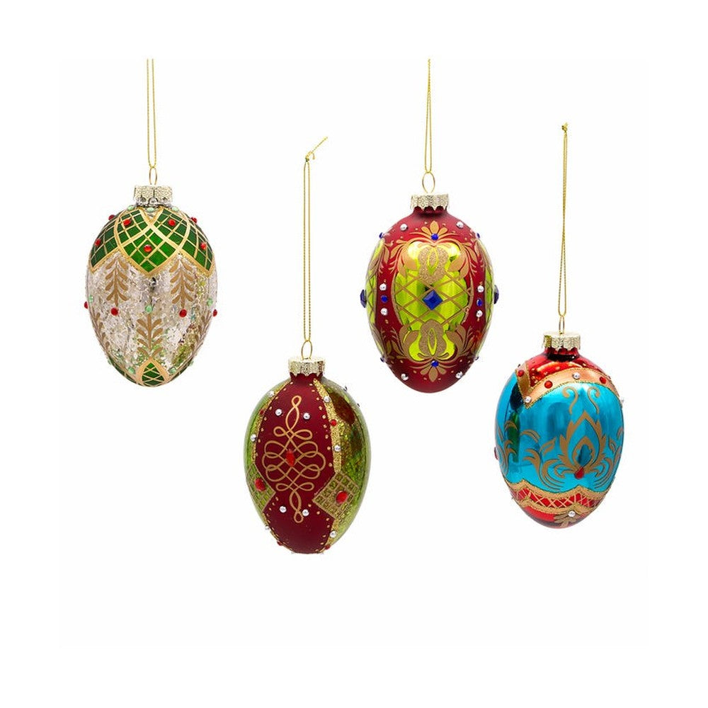 Kurt Adler 65MM Glass Egg Ornaments, 4-Piece Set