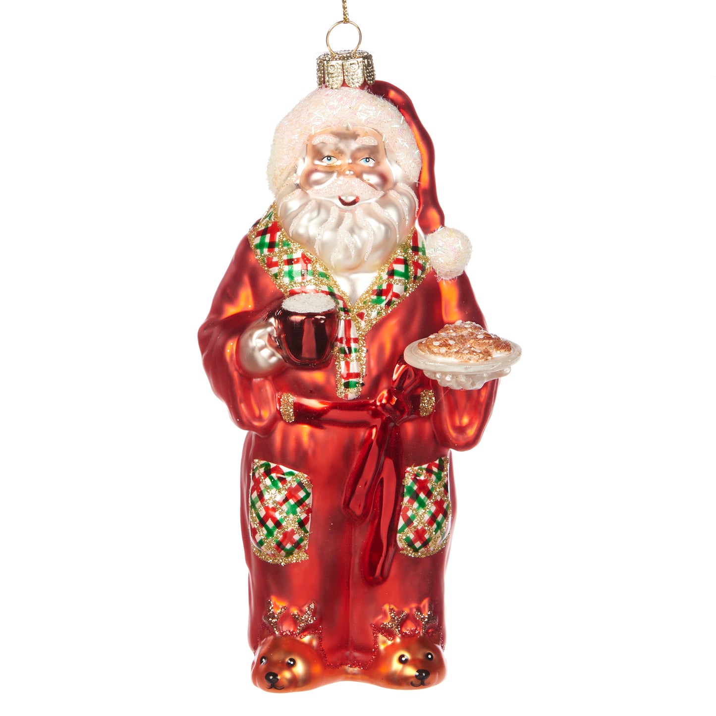 Goodwill Glass Bedtime Santa With Cookies Ornament Red 16Cm