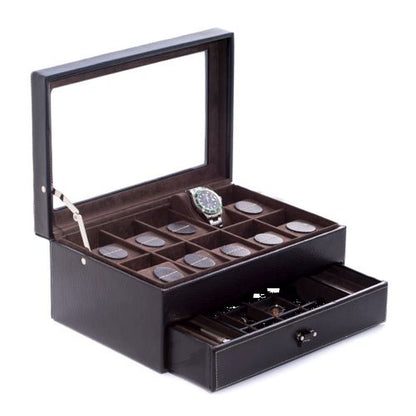 Bey Berk Black Leather 10 Watch Case With Glass Top