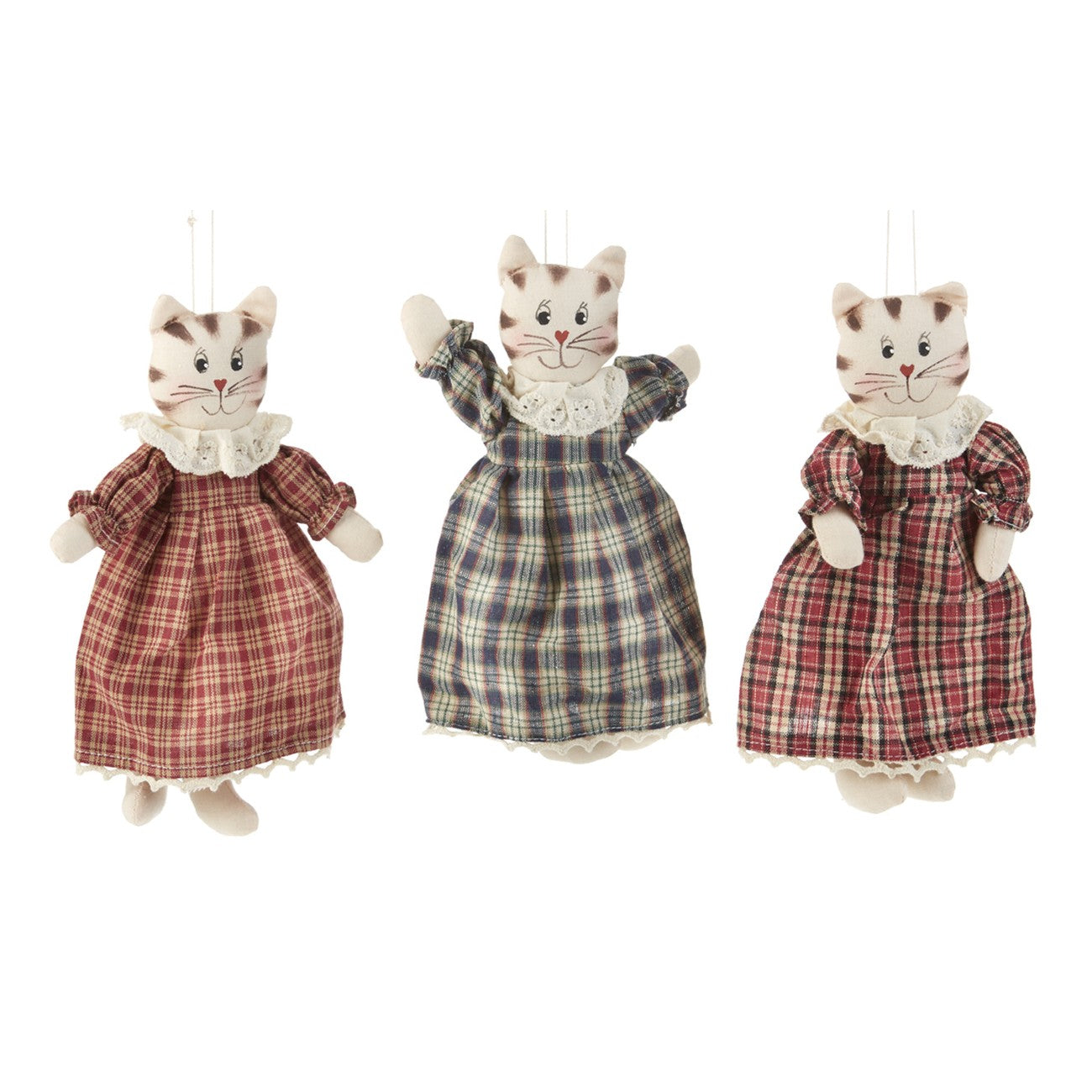 Delton 8" Country Cat Ornament, 3 Assorted, Red