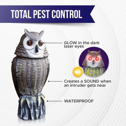 Lijo Solar Owl Animal Scarecrow 2020– Rotating Head Owl Decoy