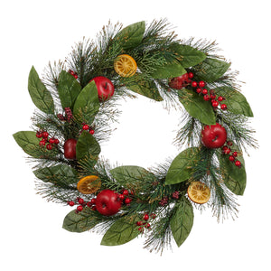 Goodwill Apple/Leaf/Berry/Pine Wreath Green/Red 61Cm