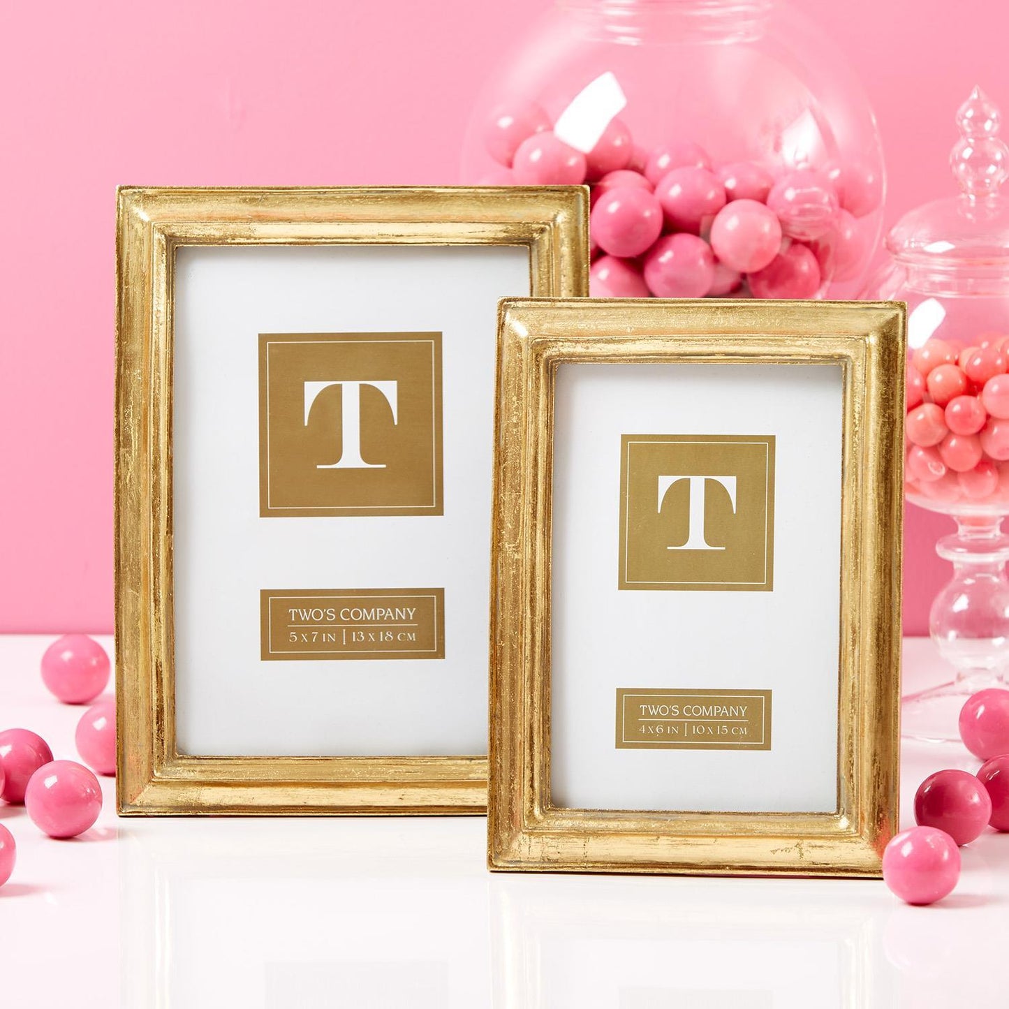 Two's Company Set of 2 Gold Leaf Photo Frames