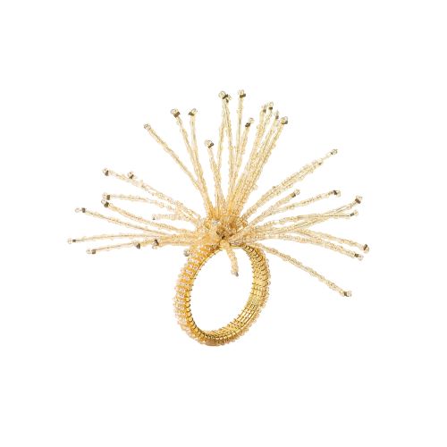 Kim Seybert Spider Bead Burst Napkin Ring In Champagne, Set of 4, Glass