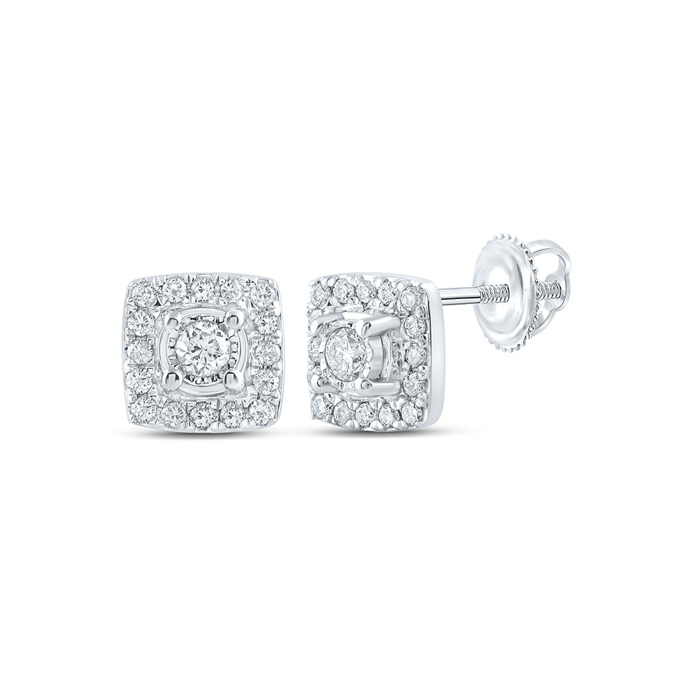 GND 10Kt White Gold Womens Round Diamond Square Earrings 1/5 Cttw