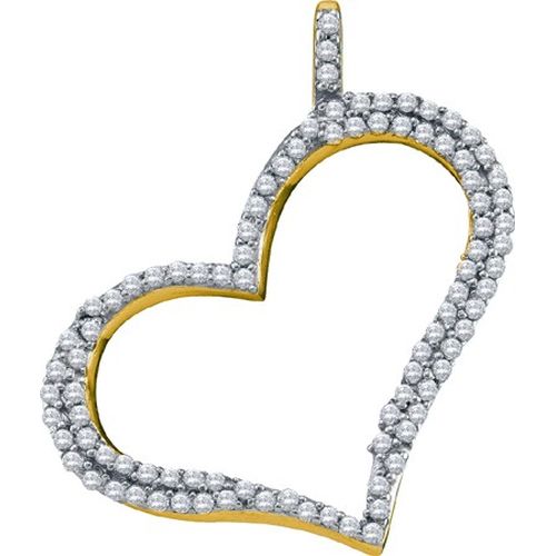 GND 10kt Yellow Gold Womens Round Diamond Outline Heart Pendant 1/3 Cttw