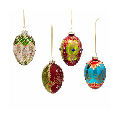 Kurt Adler 65MM Glass Egg Ornaments, 4-Piece Set